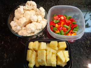 Cauliflower, mixed peppers, and pineapple